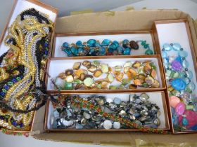 Assorted glass and mother of pearl necklaces and assorted beaded glass chains