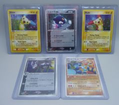 Five vintage holo Pokemon cards, (2/5 1st edition)