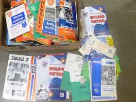 132 England Home Internationals programmes, 1960 onwards including over 80 full internationals