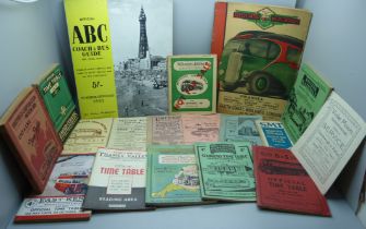 Eighteen bus and coach timetables, 1926-61, mainly 1930s/40s
