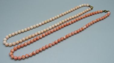 Two vintage coral bead necklaces