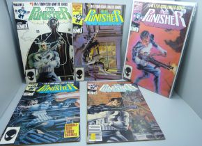 Five Marvel comics, The Punisher mini-series, #1 to #5, marked #1, 3 and 4 in a four issue series