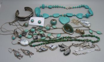 A collection of turquoise stone set jewellery