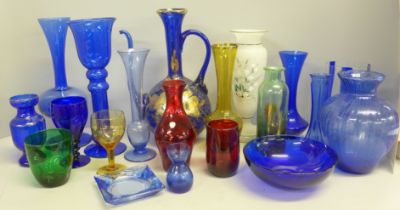 A collection of glassware including Victorian, Bristol Blue, etc. (20)