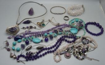 A collection of silver and stone set jewellery