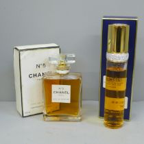 A bottle of Chanel No.5 eau de parfum and a bottle of Diamonds and Sapphires Elizabeth Taylor eau de