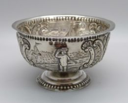 An embossed silver Dutch bowl, import marks for London 1898, 64g, diameter 9cm, rim a/f
