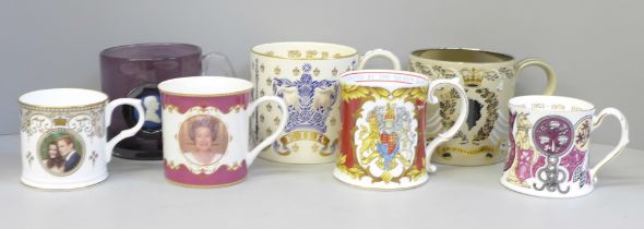 A collection of Royal commemorative mugs including a Wedgwood HRH Prince Philip Duke of Edinburgh