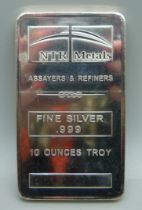 A .999 fine silver bar/ingot, 10 ounces troy, 312.1g