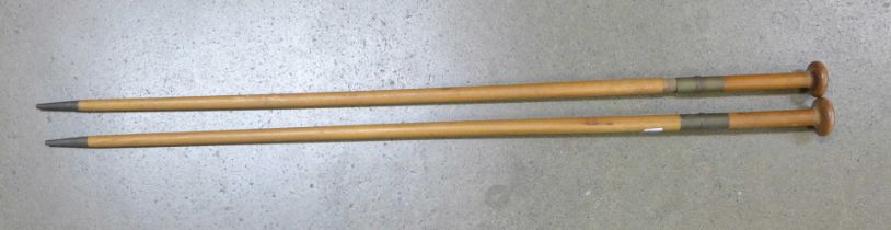 Two Maldives sword sticks, tops a/f