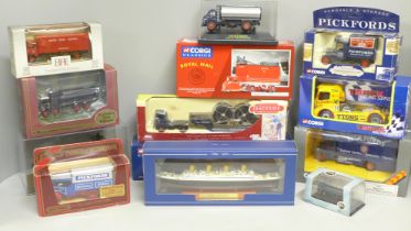 A collection of model vehicles, including Corgi, Pickfords, one EFE, one military, Royal Mail,