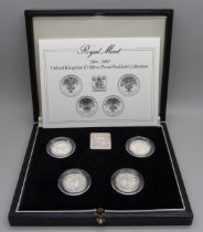 A Royal Mint 1984/87 United Kingdom £1 Silver Proof Piedfort Collection