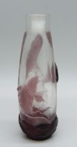 An oriental cameo glass scent bottle with carp detail, lacking stopper, 78mm