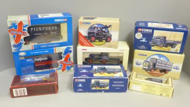 A collection of model vehicles, mainly Corgi Pickfords
