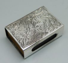 A white metal match box holder, Middle East mark