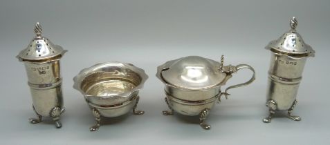A silver four piece silver cruet set, 152g