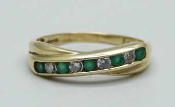 A 9ct gold, emerald and zircon ring, 1.8g, N