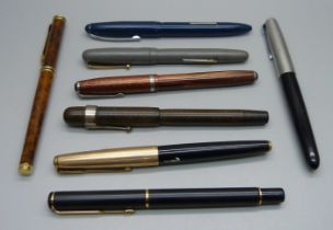 A Swan pen with 14ct gold nib and seven other pens