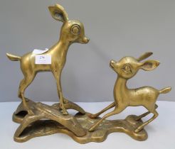 A brass figure group, two deer