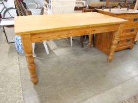 A Victorian style pine single drawer farmhouse kitchen table