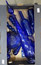 Assorted blue glassware