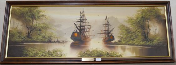 Tom Gower, river scene, oil on canvas, framed