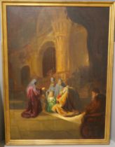 A Biblical oil painting, framed