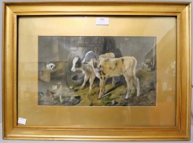 Oil on canvas, barn scene, framed