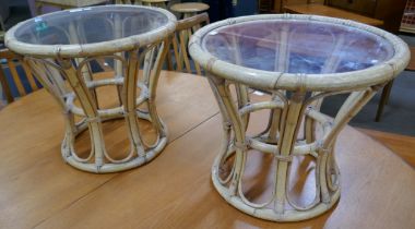 A pair of Italian bamboo and glass topped occasional tables