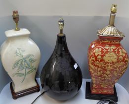 Three assorted table lamps