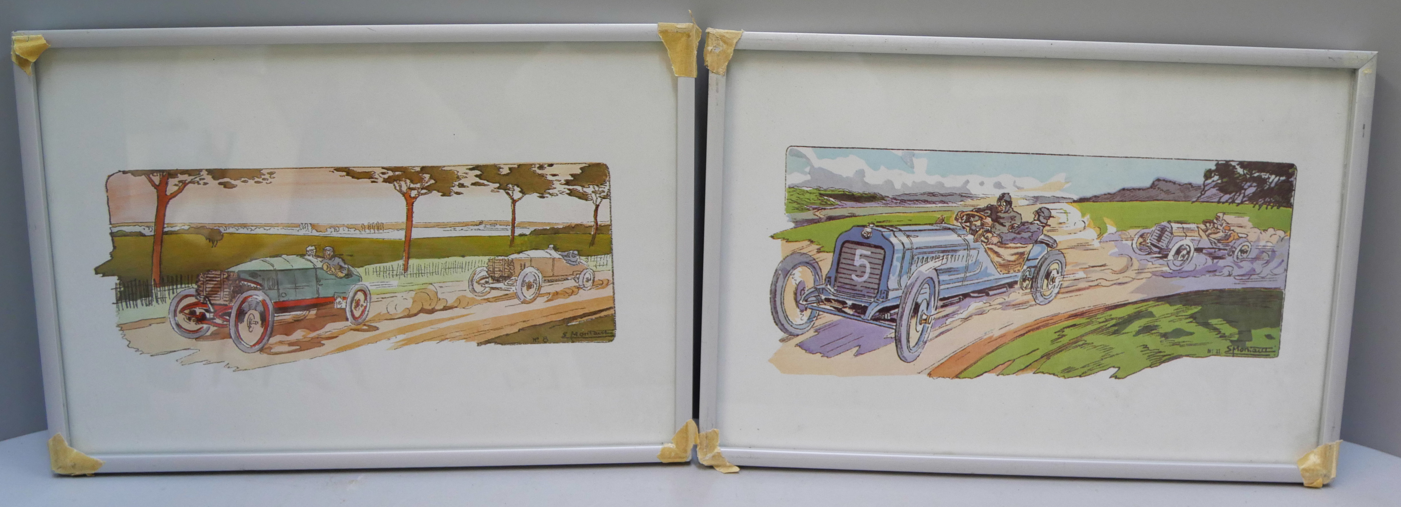 A set of 26 framed car racing themed prints