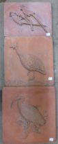 Three bird relief terracotta wall plaques