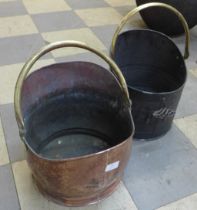 Two Victorian brass and copper coal scuttles