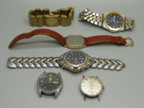 Four Seiko wristwatches including quartz Sports 100 5 Automatic and Kinetic, a Rotary and a Delfin