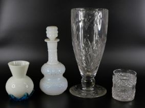 A collection of glassware including coloured glass, opaline glass, crystal, some a/f