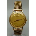 A gentleman's Jaeger LeCoultre 18ct gold wristwatch, no. 382652, calibre P450/46 with gilt dial,