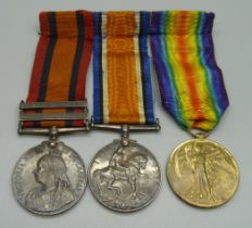 A set of three medals; Queens South Africa bars, South Africa 1902 and Orange Free State, Victory