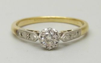 A yellow metal and platinum set illusion diamond ring, approximately 3.4 x 1.8mm weighing approx 0.