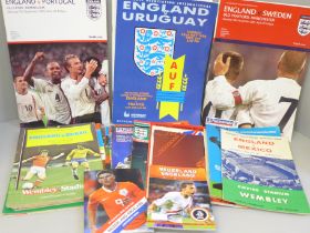 Football memorabilia; England home and away football programmes, school to full international,