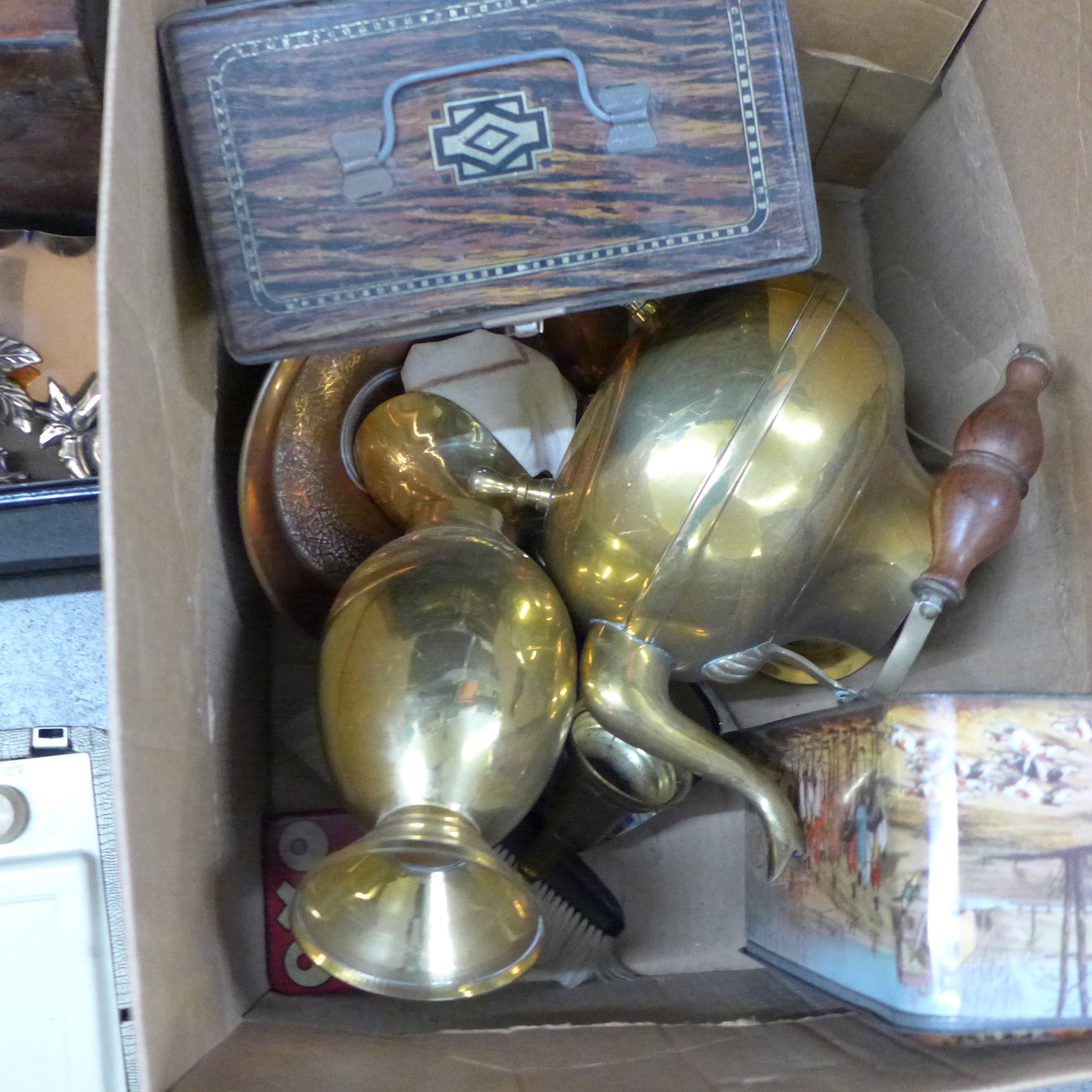 Three boxes of metalware tins, kettles, a radio, etc. **PLEASE NOTE THIS LOT IS NOT ELIGIBLE FOR - Image 2 of 5