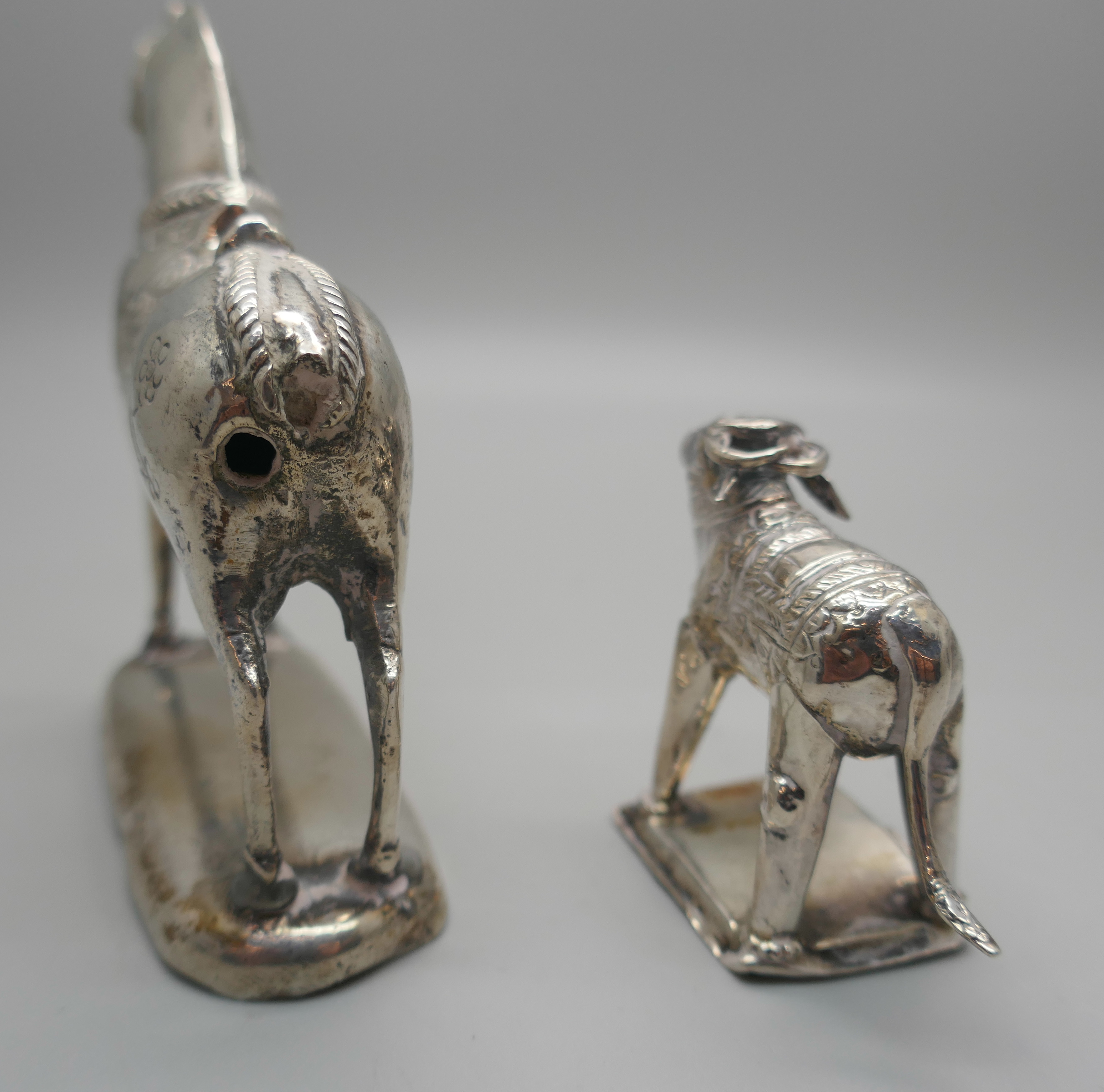 Two Eastern white metal model animals, horse and water buffalo, both test as silver, 194g - Image 2 of 4