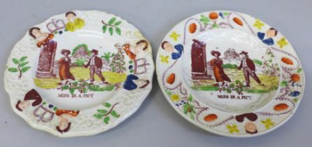 Two similar transfer printed dishes, Coronation of William and Adelaide, 1831, 12.2cm