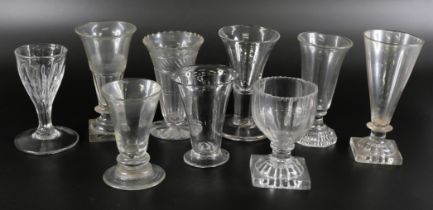 Nine jellies and tot glasses, circa 1800 and earlier