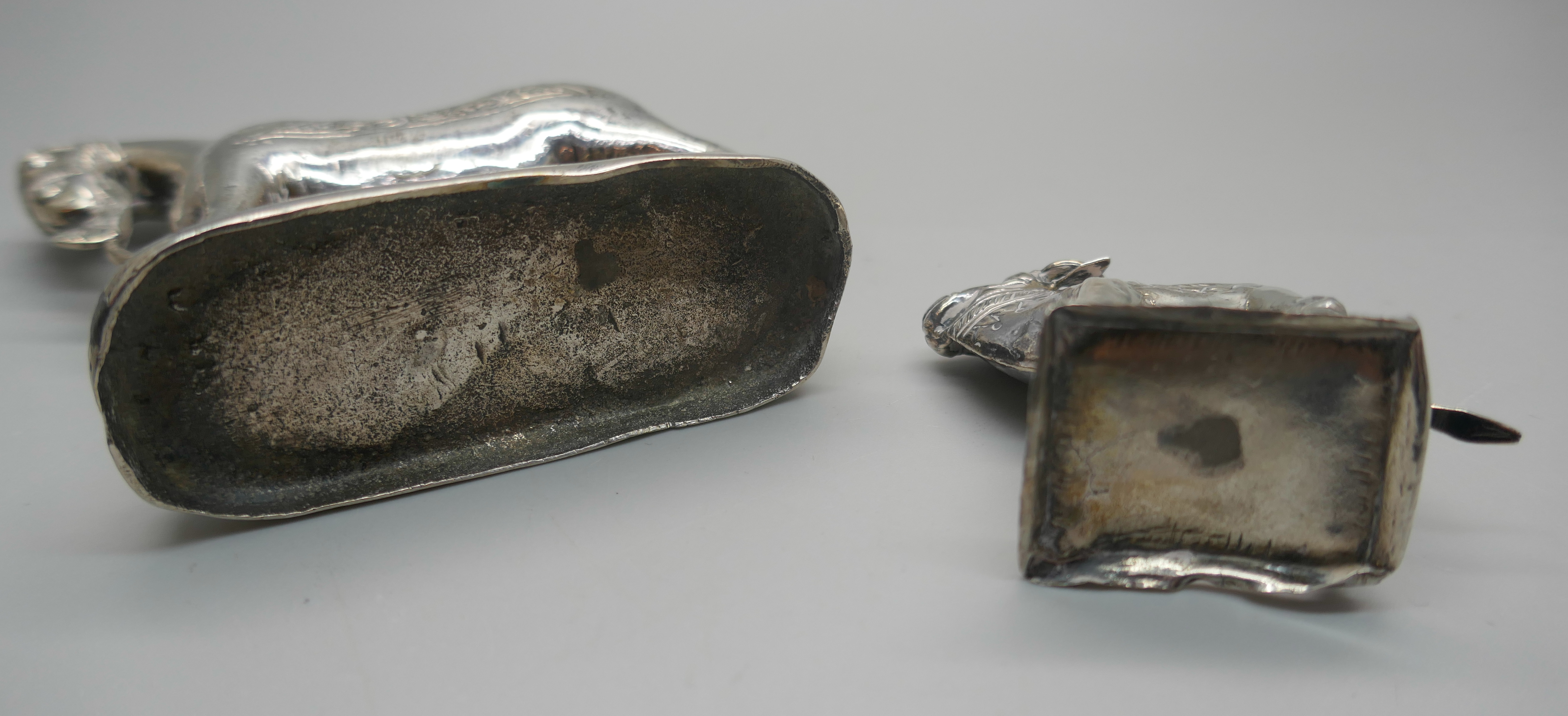 Two Eastern white metal model animals, horse and water buffalo, both test as silver, 194g - Image 3 of 4