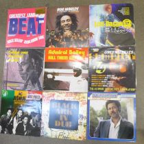 Sixteen reggae LP records including Bob Marley, Jimmy London, Aswad, etc.