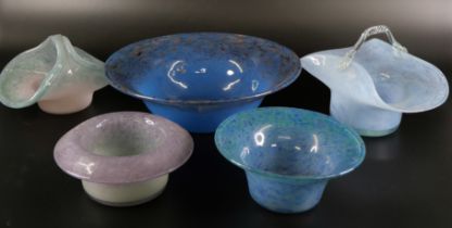 Five pieces of art glass, circa 1930, including Vasart, bowl with chip to rim