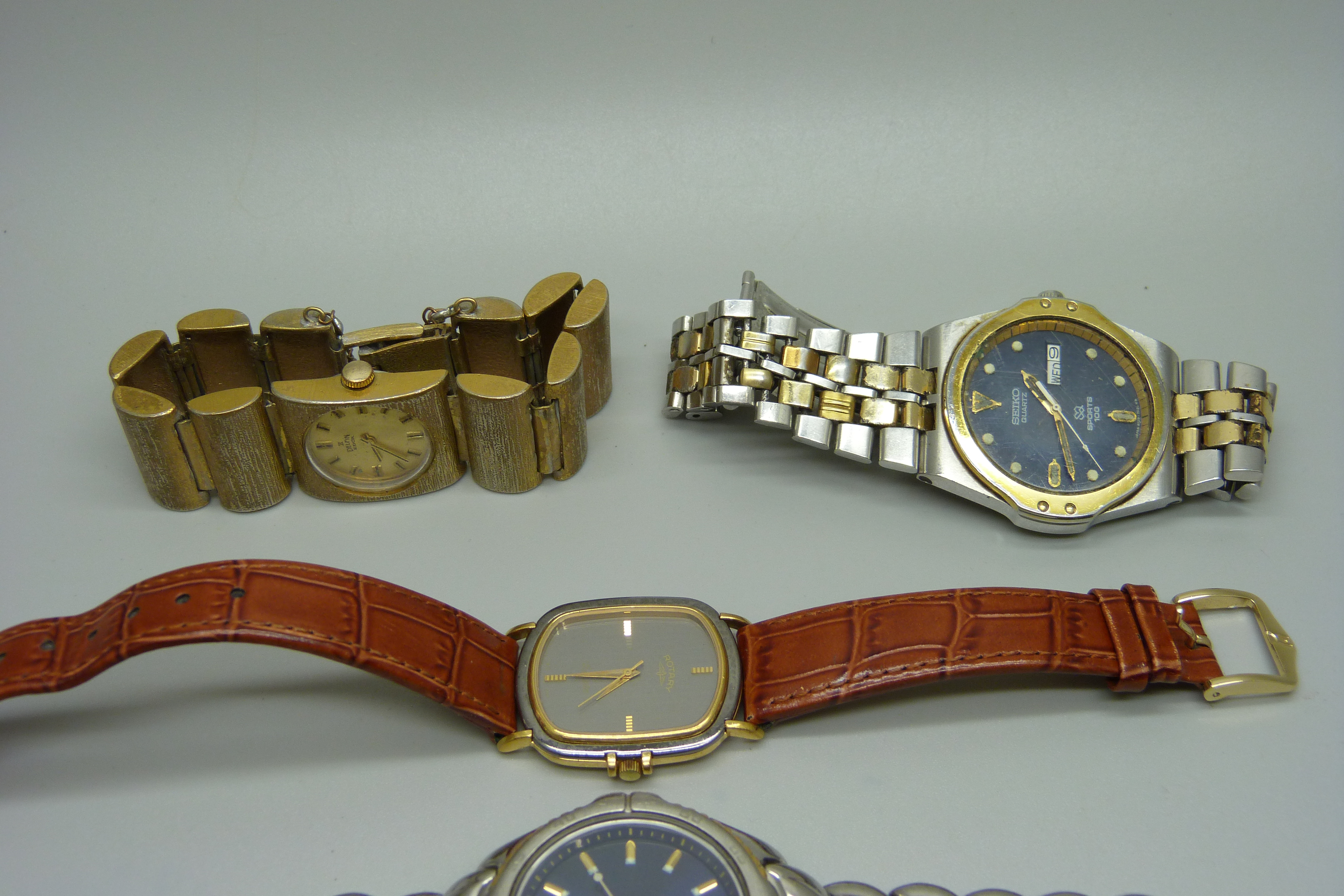 Four Seiko wristwatches including quartz Sports 100 5 Automatic and Kinetic, a Rotary and a Delfin - Image 2 of 3