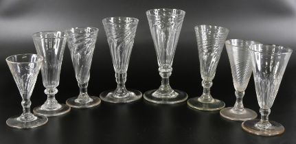 Eight wrythen ale glasses, circa 1800 and earlier