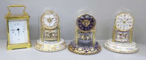 Three Franklin Mint The Carousel mantel clocks and a Rapport carriage clock