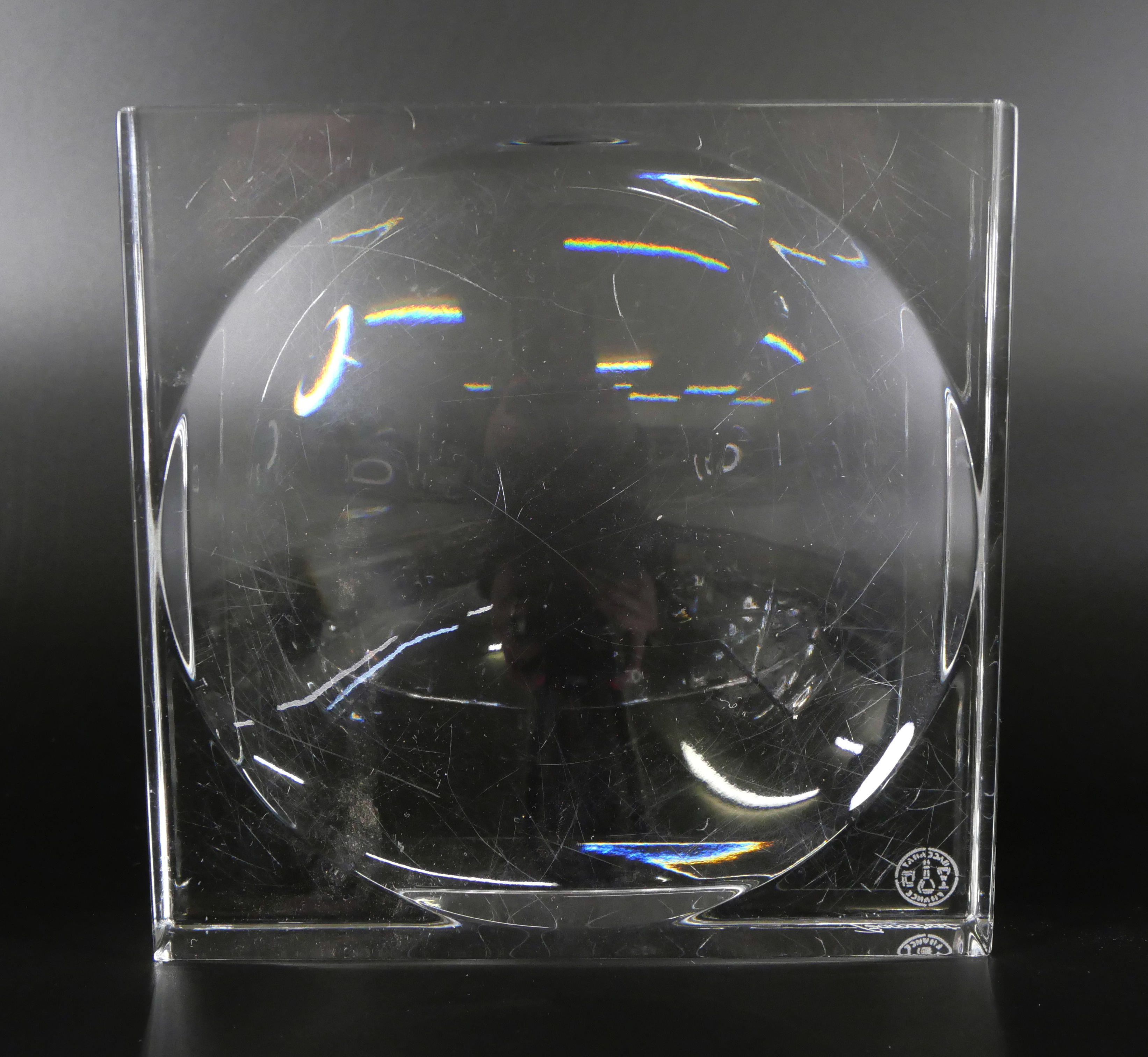 A Baccarat glass square dish, 14cm square (one corner a/f)